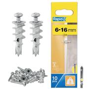 Rapid - Chevilles Autoforeuse pour plaque de plâtre - 5kg - 6-16mm - 10pcs | Pour fixations sur plaques de plâtre simple - Acier C1022 zingué - (5001558)