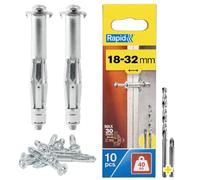 Rapid Chevilles à expansion métal pour cloison plâtre 18-32 mm Charge max 40 kg Lot 10 (5001551)