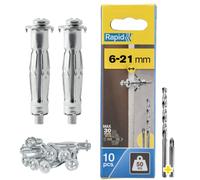 RAPID - Chevilles à Expansion en Métal pour Cloison en Plâtre de 6 à 21 mm, Lot de 10 Chevilles, Charge Maximale 50 kg, Chevilles pour Plâtre & Aggloméré (5001553)