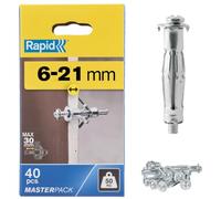 Rapid – Chevilles à expansion en métal pour cloison plâtre 6–21 mm – Lot 40 – Charge 50 kg (5001567)