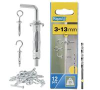 RAPID - Chevilles à Expansion en Métal pour Cloison en Plâtre de 3 à 13 mm, Lot de 12 Vis Crochet Mural, Charge Maximale 25 kg, Chevilles pour Plâtre & Aggloméré (5001556)