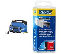 Rapid Kit agrafeuse Pneumatique Rapid, Facile à Utiliser, (6-16 mm) Bleu & 40303084, Agrafes en fil fin N°53, Longueur 8mm, 5000 pièces, Pour le textile et la décoration, Fil galvanisé, Argent