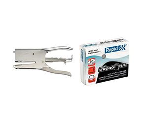 Rapid Pince-Agrafeuse Classic K1, Pour Agrafes 26/6 et 26/8mm, Capacité 50 Feuilles, Métal, Chrome, 10510602 & 24861600 Agrafes 26/8+ x1000