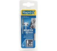 Rapid - Rivets Pop en Acier Inoxydable - Ø4.8 x 10 mm - 50pcs avec Foret | Rivets de type AISI304 2 - Pour les applications en extérieur - Plage de serrage 4-7mm - Boîte carton (5000396)