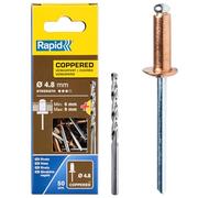 Rapid – Rivets pop aveugles aluminium Ø4,8 x 12 mm, revêtement cuivré, foret inclus – 50 pièces