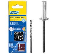 RAPID - Rivets Étanches Ø3.2 x 8 mm, Rivets aveugles aluminium étanches, Résistante à l’eau - Métal, aluminium, tôle, carrosserie, extérieur - Foret Inclus - 50 Pièces, Emballage Carton (5000399)