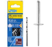 Rapid Rivets aveugles XL Ø4 x 18 mm aluminium tête extra-large maintien renforcé 40 pcs avec foret