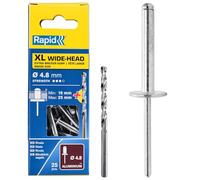 Rapid - Rivets Haute Performance Alu XL - Ø4.8 x 16 mm - 40 pcs avec Foret | Maintien Renforcé pour Matériaux Souples (Plastique, Caoutchouc, Cuir) - Plage de serrage 9-12mm - Boîte carton (5000665)