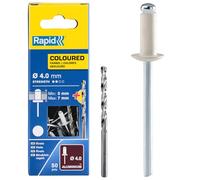 RAPID - Rivets Pop en Aluminium Ø4 x 10 mm, Coloris Blanc, Rivets Aveugles pour Gouttières / Tuyaux / Tôle - Foret Inclus - 50 Pièces, Emballage Carton (5001463)