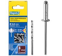 Rapid - Rivets Haute Performance en Alu - Ø4.0 x 18 mm - 50pcs avec Foret | Rivets Aveugles pour Garde-Boue, Métal, Panneaux, Tôle & Plastique - Plage de serrage 12-15mm - Boîte carton (5000386)
