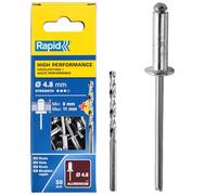Rapid - Rivets Haute Performance en Alu - Ø4.8 x 14 mm - 50pcs avec Foret | Rivets Aveugles pour Garde-Boue, Métal, Panneaux, Tôle & Plastique - Plage de serrage 8-11mm - Boîte carton (5000389)
