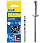 RAPID - Rivets Haute Performance en Aluminium Ø3.2 x 6 mm - Rivets Aveugles pour Garde-Boue / Revêtements Métal & Plastique / Panneaux / Tôle - Foret Inclus - 50 Pièces, Emballage Carton (5001528)