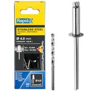 Rapid – Rivets pop aveugles Ø4 x 14 mm – Acier inoxydable – Foret inclus – Boîte 50 pièces