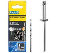 Rapid - Rivets Pop en Acier Inoxydable - Ø4.8 x 14 mm - 50pcs avec Foret | Rivets de type AISI304 2 - Pour les applications en extérieur - Plage de serrage 8-11mm - Boîte carton (5001461)