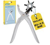 Rapid RP03 - Pince à poinçons pour le cuir - poinçons de 2.0 à 4.5 mm | Finition chromée - Pour Usage pro et le Bricolage, Pince perforatrice, 6 tailles de poinçons - Emballage carton FSC (5001724)