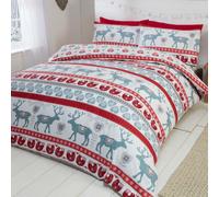 Parure de lit en Flanelle 100% Coton brossé avec Housse de Couette et 2 taies d'oreiller, Coton, Red, Double