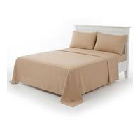 Rapport Home Drap Plat Infroissable Facile d'entretien, Polyester-Coton, Naturel, 254 x 228 x 1 cm