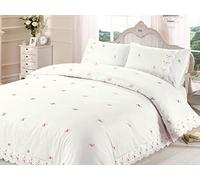 Rapport Home Housse de Couette Bordure en Dentelle Florale Ensemble de lit brodé, Polyester Coton, crème, 3 pièces, Double