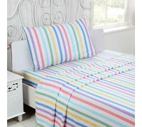 Rapport Home Parure de lit 1 Place 100% Coton brossé - Sensation Confortable en Flanelle à Rayures Bonbon, Chaude et Douce avec Drap-Housse, Drap Plat et taie d'oreiller