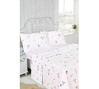 Rapport Home Parure de lit 4 pièces en Flanelle de Coton brossé pour lit Super King Size Motif Floral Prairie