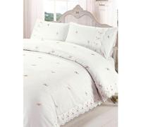 Rapport Home Parure de lit brodée 2 pièces avec housse de couette en Polycoton motif floral pour lit simple crème