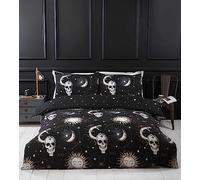 Rapport Home Parure de lit Double en Microfibre Motif Tarot Crânes et Stellar Noir