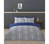 Rapport home Parure de lit double - Parure de lit 3 pièces en polycoton de qualité supérieure avec motif géométrique d'arches bleues et blanches, tissu minimaliste infroissable et fermeture à pression