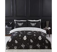 Rapport Home Parure de lit Gothique Magique en Microfibre pour lit 1 Place - Motif Constellation réversible - Noir