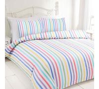 Rapport Home Parure de lit King Size en Flanelle de Coton brossé à Rayures 100% Coton