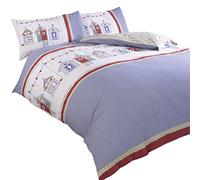 Rapport Home Parure de lit pour lit Double Motif cabines de Plage Bleu