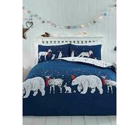Rapport Home Parure de lit réversible en Coton pour lit Simple Motif Ours Polaire et Amis Bleu Marine