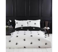 Rapport Home Parure de lit réversible en Microfibre Monochrome pour lit Simple Motif araignée Noire - Infroissable
