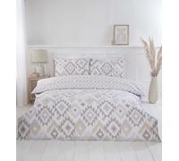 Rapport Home Parure de lit réversible pour très Grand lit (220 x 230 cm) - Imprimé Ikat - Doux et Facile d'entretien - Aspect tissé Naturel - Respirant et léger - Style bohème avec Fermeture à
