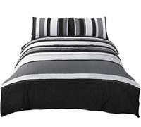 Rapport Housse de Couette à Courtepointe Grise à Rayures Grises et Ensemble de 2 Taies d'oreiller pour Adultes, Coton et Polyester, King Size