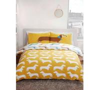 Rapport Housse de Couette réversible en Polycoton Motif Teckel Ocre 3 pièces Double