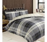 Rapport Lomond Parure de lit 100% Coton brossé à Carreaux Bleu, Coton, Bleu, Simple