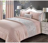 Rapport Parure de lit avec Housse de Couette à Paillettes, 50 % Coton, Rose Poudré, King Size