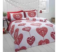 Rapport Parure de lit scandinave de Noël avec Housse de Couette 100% Coton brossé, Rouge, lit Simple