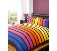 Rapport Soho Ensemble literie Housse de Couette à Bandes Multicolores Bleu, Violet, Orange, Jaune, Vert Taille Unique Linge de lit
