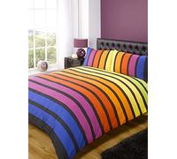 Rapport Soho Parure de lit avec Housse de Couette à Rayures Multiples, Bleu, Violet, Orange, Jaune, Vert, lit Double
