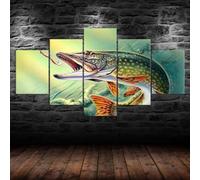 RAPSANI 5 Panneau Mural Art Peinture Peinture de poisson brochet Décoration Salon Moderne XXL Impression sur Toile 5 Parties Tableau intissee 125x60cm