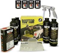 Raptor Lot de 4 revêtements de peinture avec pistolet UBS + 4 x 0,1 l Raptor concentré de peinture Toutes les couleurs RAL/Upol (RAL 6010 vert gaz)