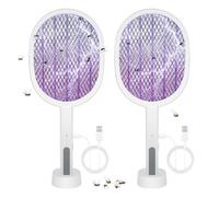 Raquette Anti Moustique Électrique Lot de 2pcs USB Rechargeable Tapette Anti-Moustique LED Lampe Pour Intérieur et Jardin