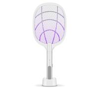 Raquette Anti-Moustique et Insectes Electrique Rechargeable par USB LED Éclairage Lampe 3 Couches Protection en Maille, Blanc