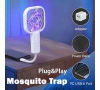 Raquette anti-moustiques rechargeable avec lumière UV, tue-insectes électrique, raquette anti-mouches, lutte antiparasitaire portable pour le camping en plein air Black