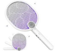 Raquette électrique anti-insectes - Anti-moustiques, anti-mouches - Lutte contre les nuisibles - Haute tension 4000V - Rechargeable par USB - Blanc