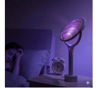 Raquette électrique anti moustiques rechargeable 5 en 1 avec lampe UV, tapette insectes volants
