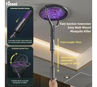 Raquette électrique anti-moustiques TINSOL à tête télescopique rotative, rechargeable, pour intérieur/extérieur noir
