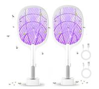 Raquette Électrique Insectes 2 en 1, Tapette à Mouche Électrique avec Puissante Lampe Piège à Moustiques pour Intérieur et Extérieur (2 pièces)