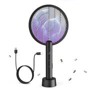 Raquette Electrique Insectes 4000V GooQand Raquette Moustique Electrique USB avec Base de Chargement 3 Couches de Protection en Filet, Efficace Contre Les Insectes(1PC)